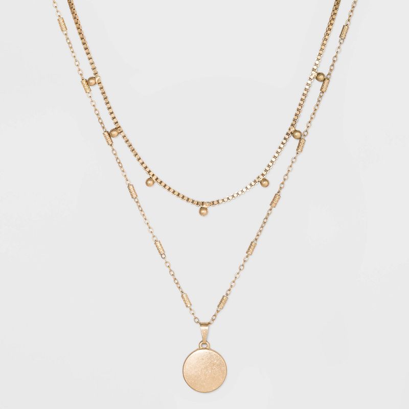 Ball &#38; Medallion in Worn Gold Layer Necklace - Universal Thread&#8482; Gold, 1 of 7