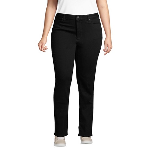 Lands' End Women's Plus Size Mid Rise Straight Leg Jeans - Black - 18 ...