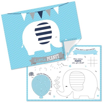 Big Dot of Happiness Blue Elephant - Paper Boy Birthday Party Coloring Sheets - Activity Placemats - Set of 16