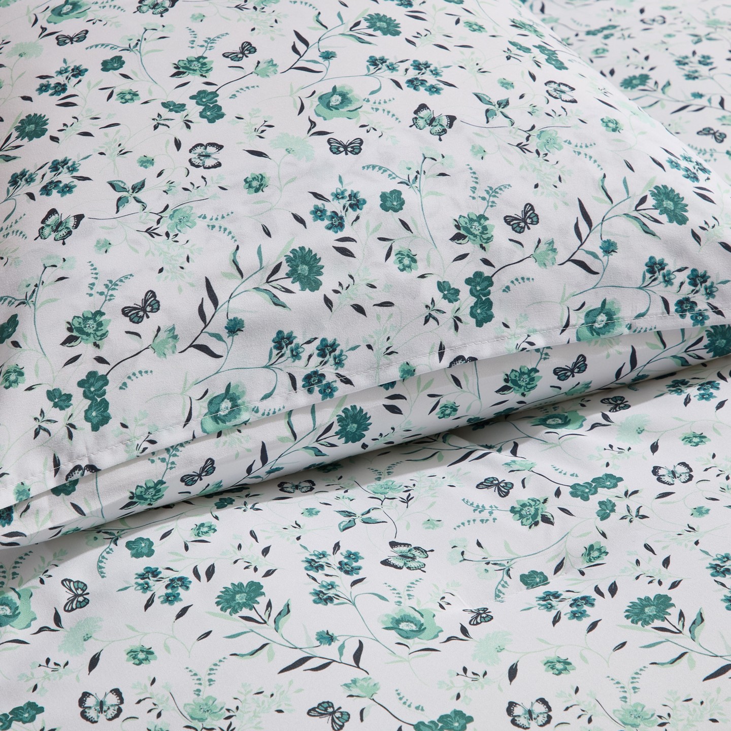 Постельное бельё Nestl Modern Comforter, 3pc Floral Comforter Set, Queen Size Bedding Set - Green Floral, цвет: С принтом — фото 4