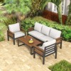 Aortzio 72.4"W 4 PCS Acacia Wood Patio Furniture Set Outdoor Sectional Conversation Sofa Set - 3 of 4