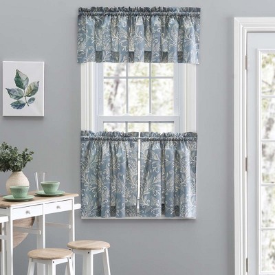 Lexington Blue Leaf Pattern Cotton Polyester Window Tiers