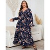 Plus Size Women's V Neck Long Sleeve Maxi Dress with Belt Flowy Elegant Floor Length Dress - 4 of 4