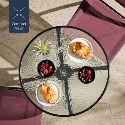 Burgundy 3-Piece Black Steel and Glass Patio Bistro Set