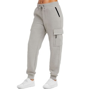 Blue Ice Women's Loose Fit Heavyweight  Tech Fleece Cargo Jogger Pants with Zipper Pockets - 1 of 3