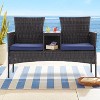 Isabel All Weather PE Rattan Patio Loveseat Set, Conversation Armchair Set with Built-in Coffee Table, Outdoor Furniture - The Pop Home - 2 of 4