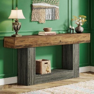 KTMBDW 63" Console Table, Farmhouse 2-Tier Entryway Table with U-Shaped Base, Narrow Long Wood Sofa Table Behind Couch Table for Living Room, Hallway - 1 of 4