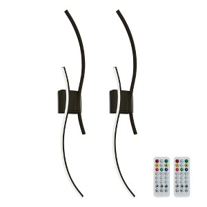 DORESshop 39 in. 2-Light Black Wireless Wall Sconces,RGB with Stepless Dimming, Wall Decor Lights for Bedroom, Living Room,2-Pack - 1 of 4