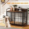 Furniture Style Wooden Dog Crate with Wheels, Dual Bowls & Washable Mat, Heavy-Duty End Table Pet Kennel for Large Dogs - 2 of 4