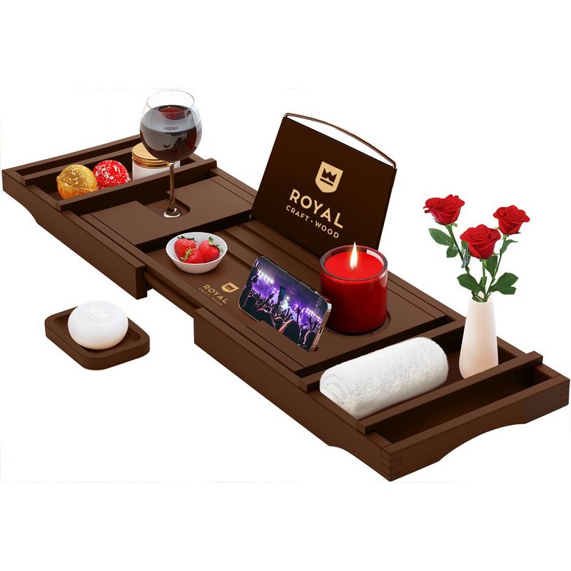 ROYAL CRAFT WOOD Luxury Bathtub Caddy Tray with Expandable Sides - One or Two Person, Bath Caddy Tray, Bonus Free Soap Holder, 1 of 8