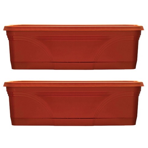 Southern Patio 36 Inch Rectangular Plastic Medallion Hanging Windowsill And Garden Box Planters With Drainage Holes Terracotta 2 Pack Target