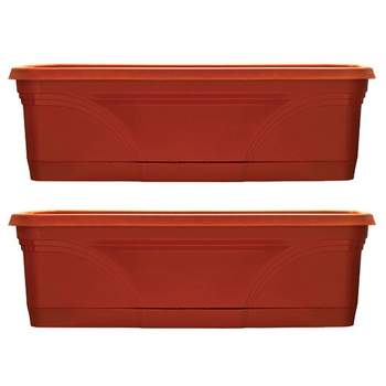 Southern Patio 36 Inch Rectangular Plastic Medallion Hanging Windowsill and Garden Box Planters with Drainage Holes, Terracotta (2 Pack)