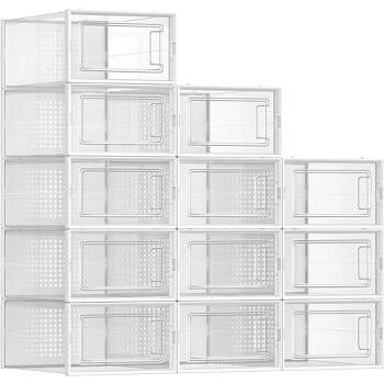 SONGMICS Shoe Boxes Clear Stackable Plastic Shoe Storage Boxes with Lids 12 Pack Shoe Organizers For Closet