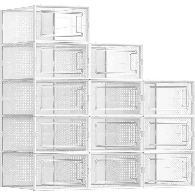 SONGMICS Shoe Boxes Clear Stackable Plastic Shoe Storage Boxes with Lids 12 Pack Shoe Organizers For Closet, 1 of 8