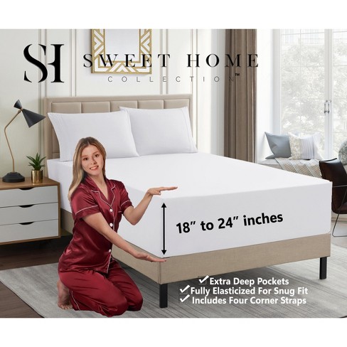 Sweet Home Collection  Fitted Sheet Brushed Microfiber Bottom Sheets With  Built In Sheet Straps, Full, White : Target