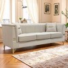 Modern Velvet Sofa with 2 Pillows and Gold Metal Legs, Luxurious 3-Seater Cloud Sofa for Living Room, Office, or Apartment – The Pop Home - 2 of 4