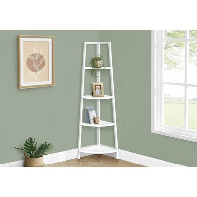White Metal and Laminate 4-Tier Corner Etagere Bookcase