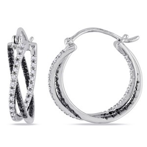 EVERLY JEWELRY |  Sterling Silver 1/4 CT Black & White Diamond TW Hoop Earrings Black Rhodium Plated - 1 of 4
