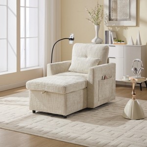 Storage Chaise Lounge Upholstered Accent Chair Lazy Single Sofa Couch Leisure Chair with Phone Stand, Pillow, Side Pocket, Bottom Storage - ModernLuxe - 1 of 4