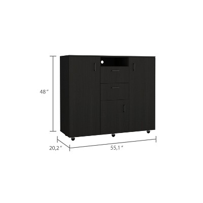 Black Double-Door Cabinet Dresser with Casters