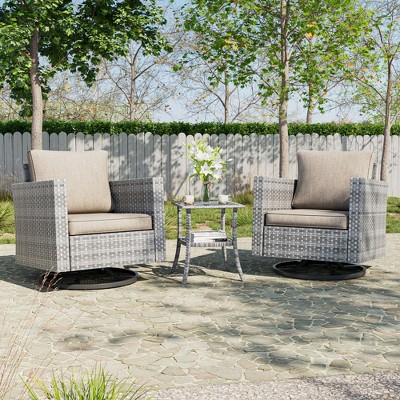 Sonkuki 3-Piece Patio Chair Set Swivel Rocking Chair Set Side Table Suiting Backyard, Poolside and Patio