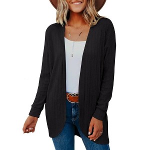 Womens Open Front Cardigans Lightweight Cardigans Casual Long Sleeve Sweater Knit Cardigans - Black L - 1 of 4