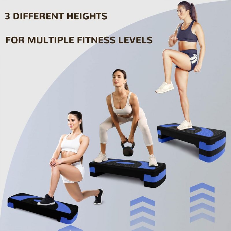 BalanceFrom Fitness Lightweight Portable Adjustable Height Workout Aerobic Stepper Step Platform Trainer with Raisers, Black/Blue, 4 of 7