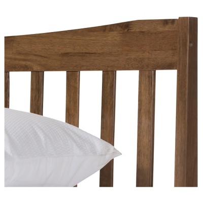 Edeline Walnut Wood Queen Platform Bed with Slatted Headboard