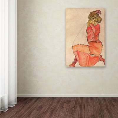 Egon Schiele Kneeling Woman in Orange-Red Dress Canvas Art