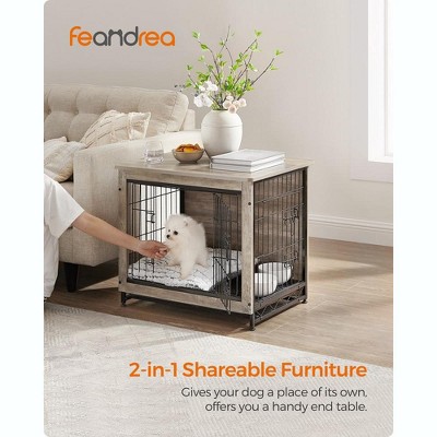 Greige Medium Particleboard and Steel Dog Crate End Table