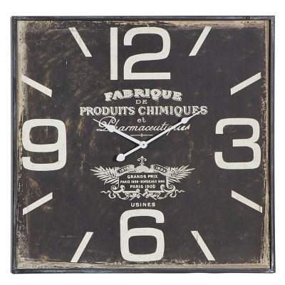 Vintage Wood Wall Clock Black - Olivia & May: 23" Square MDF Analog Display, Indoor Use, No Battery Included