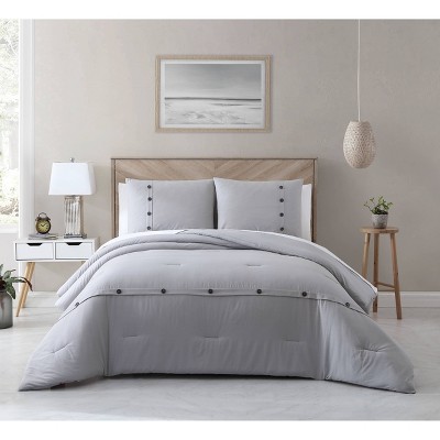 Full/Queen 3pc Cotton Lyocell Buttons Comforter Set Gray - Avery Homegrown