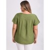 GRACE & GRANDEUR Women's Plus Size 2 Pcs Set Toothpick Pleated Texture Tops and V Neck Ruffle Tie Dye T-shirt - 3 of 4