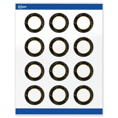 Avery Round Labels, Black with Gold Pattern, 2" Diameter