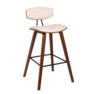 28.5" Fox Mid-Century Bar Height Barstool Faux Leather with Brushed Wood - Armen Living - 1 of 4