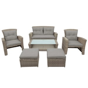 GlasFlength Patio Seating Sets 6 PCS Patio Furniture Set Rattan Sectional Conversation Sofa Coffee Table, Gray, 38.9"*19.6"*15.3" - 1 of 4