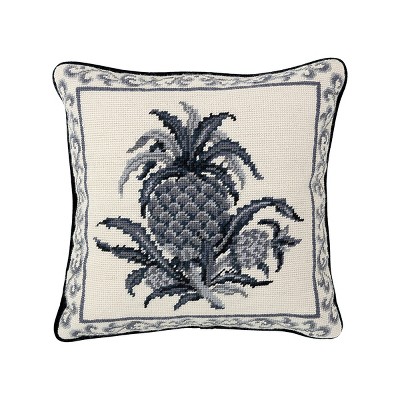 C&F Home 14" x 14" Colonial Williamsburg Black Pineapple Needlepoint Throw Pillow