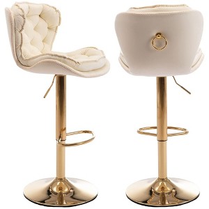 QingMoon Height Adjustable Swivel Barstools, Velvet Tufted Counter Chairs Set of 2 with Chrome Footrest and Base for Kitchen Island, Pub and Cafe - 1 of 4