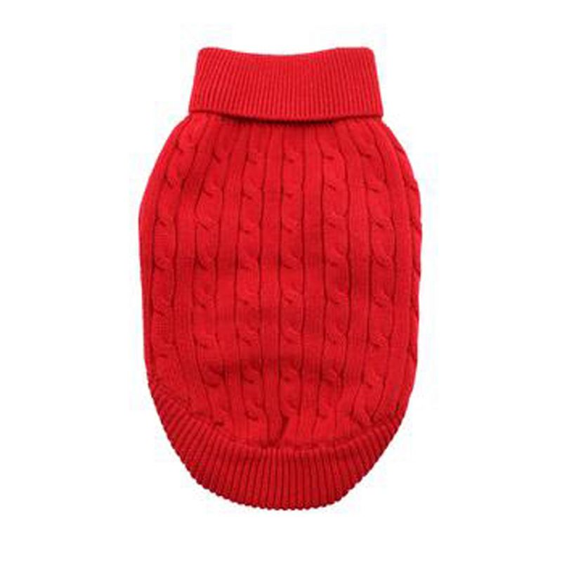 Cotton Cable Knit Dog Sweater - Red, 3 of 5