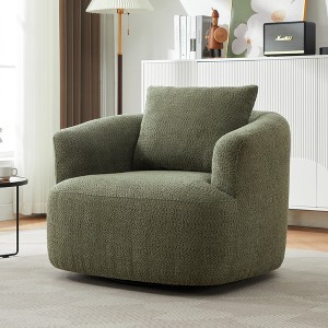 360° Swivel Accent Chair, 38.2" Barrel Sofa Chair with Boucle Upholstery and Throw Pillow for Living Room, Bedroom, Office, or Hotel - 1 of 4