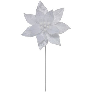 Northlight 24" White Glittered Poinsettia Christmas Stem Spray - 1 of 4