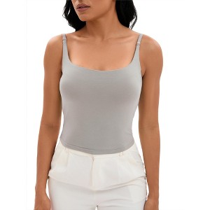 INSPIRE CHIC Women's Square Neck Cami Vest Shelf Bra Adjustable Spaghetti Strap Tank Camisoles - 1 of 4