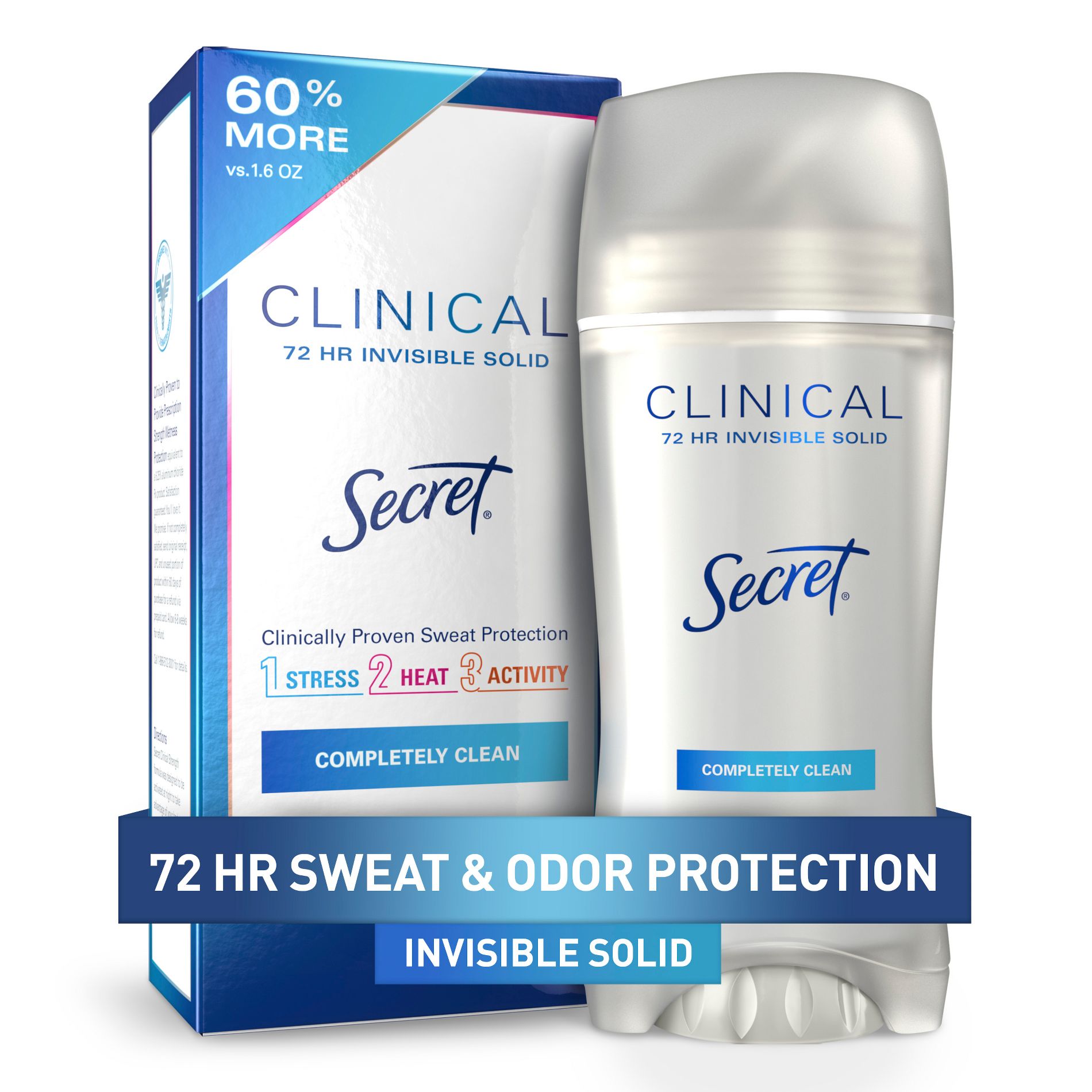 Secret Clinical Strength Completely Clean Invisible Solid Antiperspirant & Deodorant for Women - 2.6oz