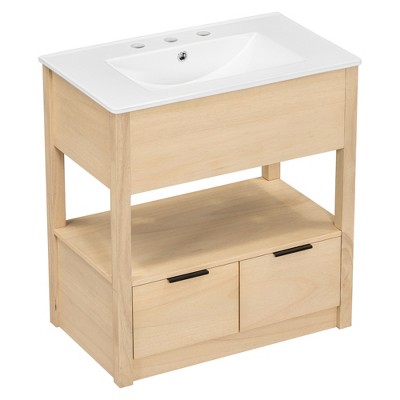 30" Bathroom Vanity with Sink Top, Bathroom Cabinet with Open Storage Shelf and Two Drawers