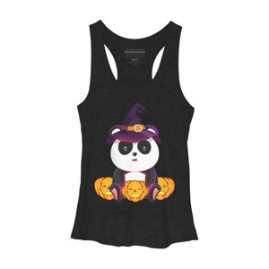 Women's Design By Humans Cute Panda Mock up Witch With Jack O Lantern Halloween T-Shirt By thebeardstudio Racerback Tank Top - 1 of 3