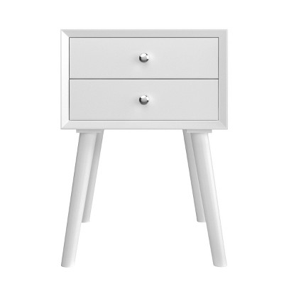 Mid-Century Modern White Wood 2-Drawer Nightstand