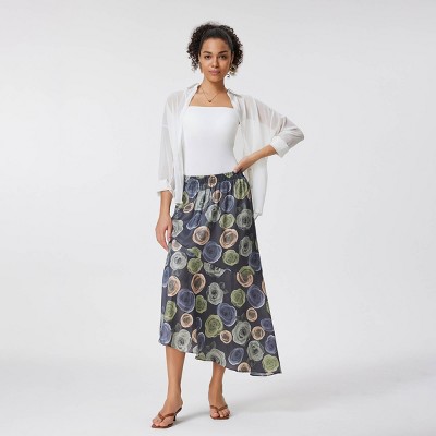 Women's Mid-Rise Slant-Cut Bottom Ruffle Floral Skirt - A New Day™ Dark Gray