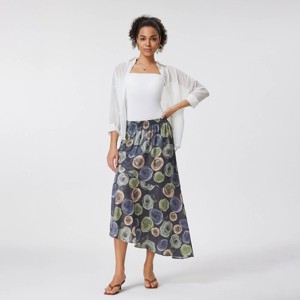 Women's Mid-Rise Slant-Cut Bottom Ruffle Floral Skirt - A New Day™ Dark Gray - 1 of 4