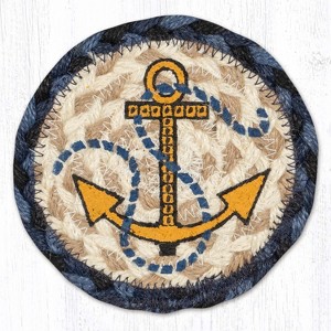 Earth Rugs Nautical Anchor Printed Coaster – 5"x5" Braided Jute, Coastal Blue Decor Accent - 1 of 3