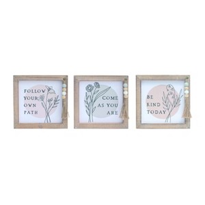 Transpac Wood Beaded Encouragement Block Decor Set of 3 Spring Home Decorations - 1 of 2